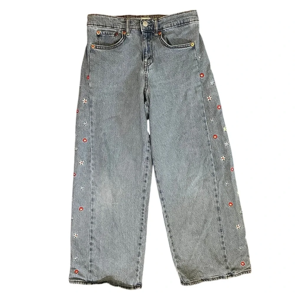 Levis Light Wash Floral Embroidered High Rise Baggy Jeans‎ Girl's 12